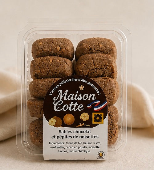 Sablés au chocolat et pépites de noisettes – Boîte de 200 g