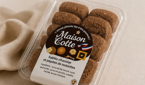 Sablés au chocolat et pépites de noisettes – Boîte de 200 g