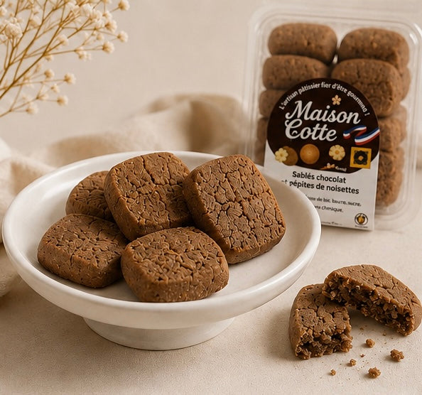 Sablés au chocolat et pépites de noisettes – Boîte de 200 g