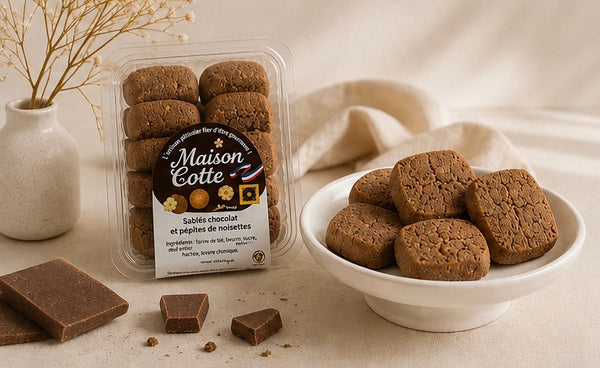 Sablés au chocolat et pépites de noisettes – Boîte de 200 g